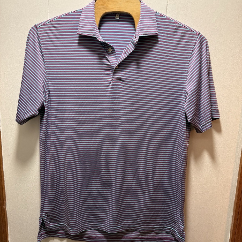 Peter Millar Summer Comfort Mens XL Purple Blue Striped Short Sleeve Polo *flaws